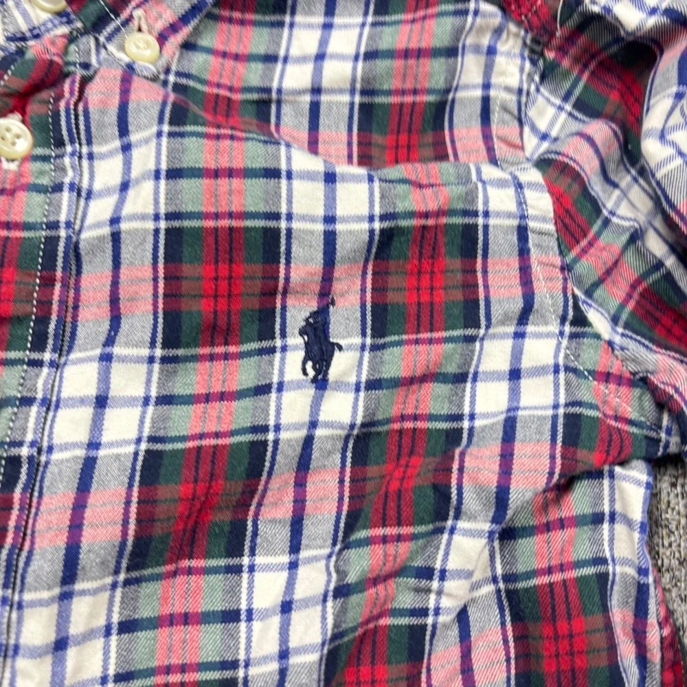 Ralph Lauren Boys Red Plaid Button Down Shirt Long Sleeve Cotton Size 4 4T Pony